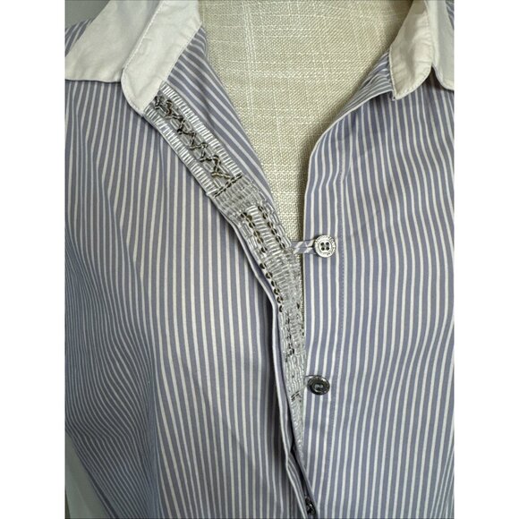 Chicos Black Label Womens Long Sleeve Striped Button-Up Shirt With White Collar - Picture 5 of 12